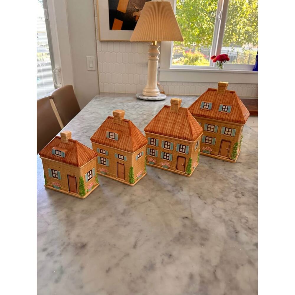 Set of 4 Lefton China Cottage Cannisters